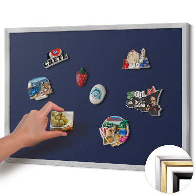 Quadro magnético com moldura prateada Cor: azul marinho escuro