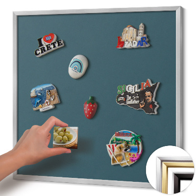 Quadro magnético com moldura prateada Cor azul-petróleo escuro