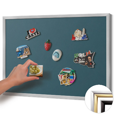 Quadro magnético com moldura prateada Cor azul-petróleo escuro