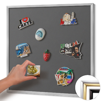 Quadro magnético com moldura prateada Cor: cinza escuro