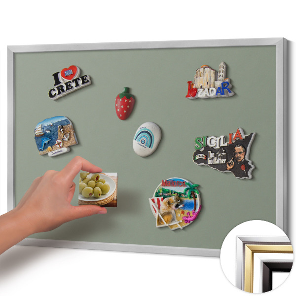 Quadro magnético com moldura prateada Cor verde-oliva clara