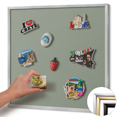 Quadro magnético com moldura prateada Cor verde-oliva clara