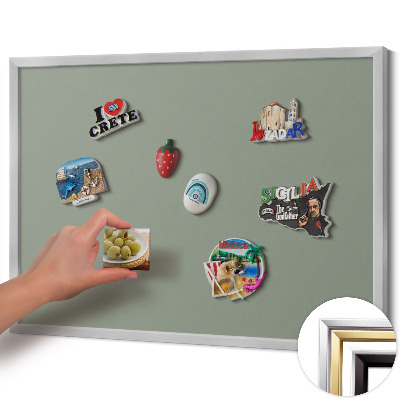 Quadro magnético com moldura prateada Cor verde-oliva clara