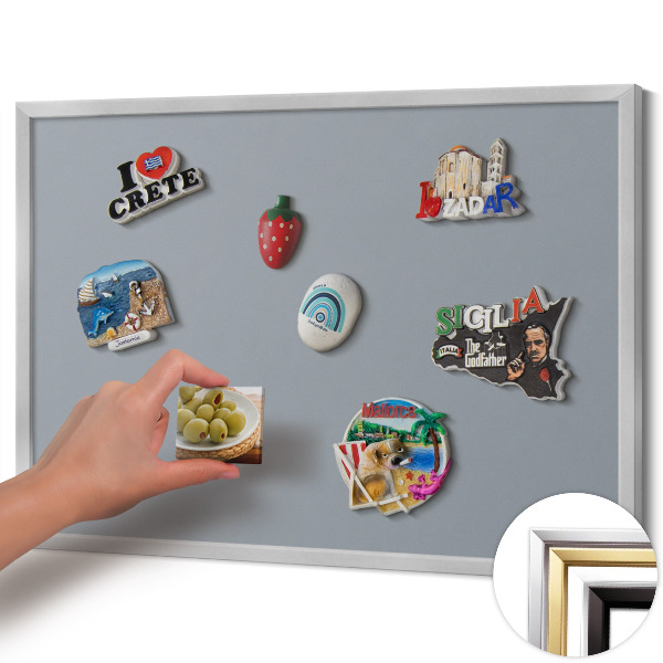 Quadro magnético com moldura prateada Cor cinza