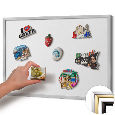 Quadro magnético com moldura prateada Cor branca