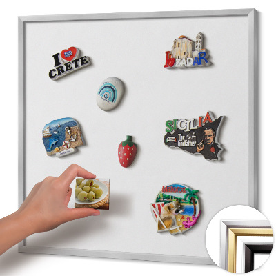 Quadro magnético com moldura prateada Cor branca