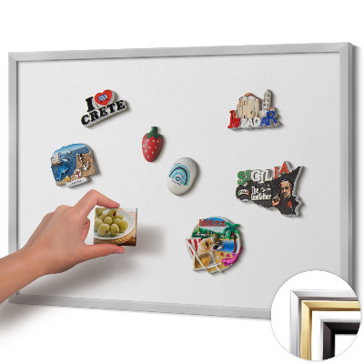 Quadro magnético com moldura prateada Cor branca