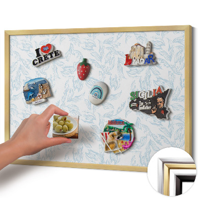 Quadro magnético com moldura dourada Padrão de folha regular