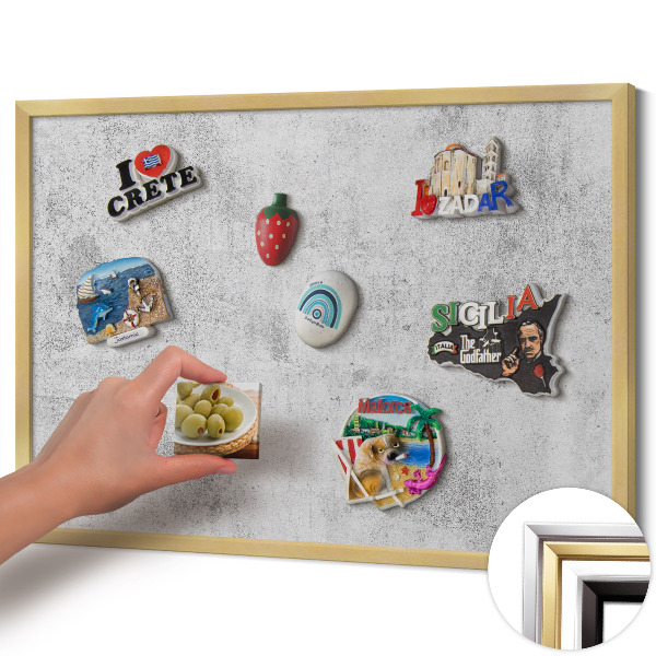 Quadro magnético com moldura dourada Textura de concreto desgastada