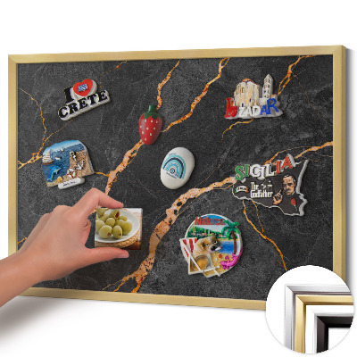 Quadro magnético com moldura dourada Mármore escuro decorado