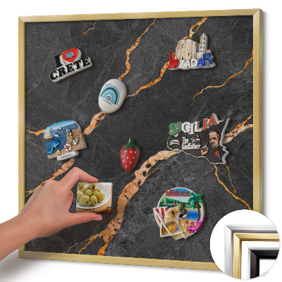 Quadro magnético com moldura dourada Mármore escuro decorado