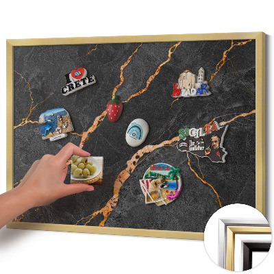 Quadro magnético com moldura dourada Mármore escuro decorado