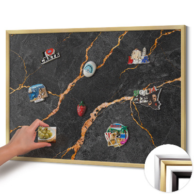Quadro magnético com moldura dourada Mármore escuro decorado