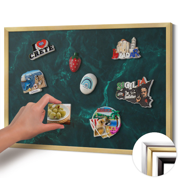 Quadro magnético com moldura dourada Mármore verde garrafa