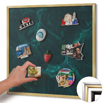 Quadro magnético com moldura dourada Mármore verde garrafa