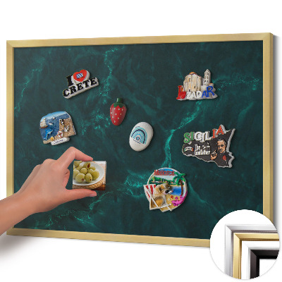 Quadro magnético com moldura dourada Mármore verde garrafa