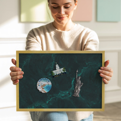 Quadro magnético com moldura dourada Mármore verde garrafa