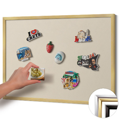 Quadro magnético com moldura dourada Cor bege claro