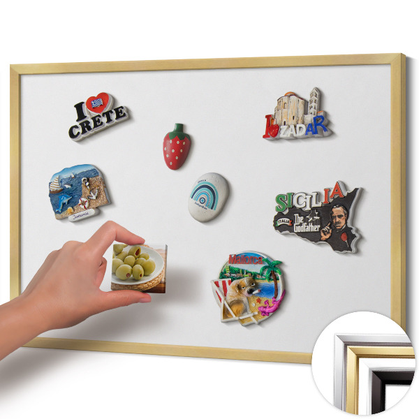 Quadro magnético com moldura dourada Cor branca