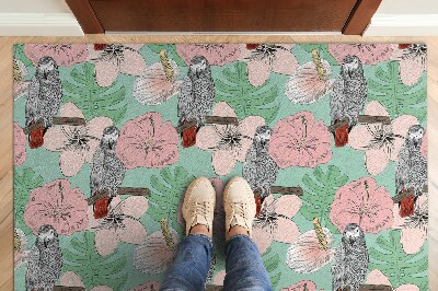 Tapete de entrada Pássaros Papagaio Flores