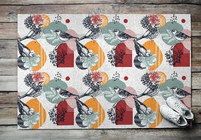 Tapete capacho Padrão de pássaros e flores