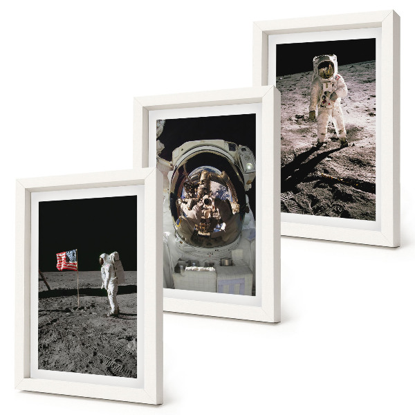 Conjunto de 3 quadros decorativos Fotos de astronautas pousando na Lua