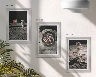 Conjunto de 3 quadros decorativos Fotos de astronautas pousando na Lua