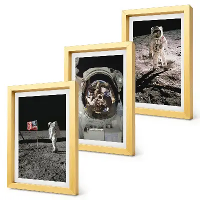 Conjunto de 3 quadros decorativos com fotos de astronautas pousando na Lua