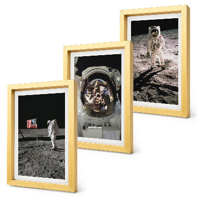 Conjunto de 3 quadros decorativos Fotos de astronautas pousando na Lua