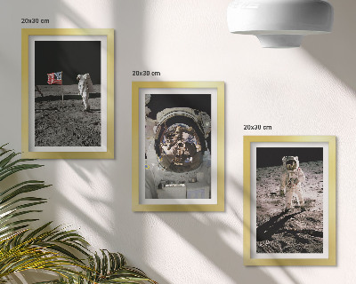 Conjunto de 3 quadros decorativos Fotos de astronautas pousando na Lua
