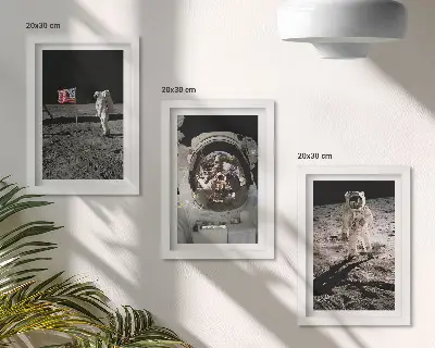 Conjunto de 3 quadros decorativos com fotos de astronautas pousando na Lua