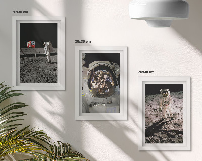Conjunto de 3 quadros decorativos Fotos de astronautas pousando na Lua