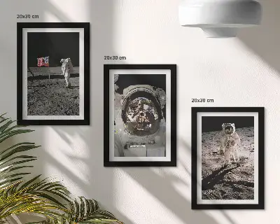 Conjunto de 3 quadros decorativos com fotos de astronautas pousando na Lua