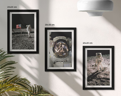 Conjunto de 3 quadros decorativos Fotos de astronautas pousando na Lua