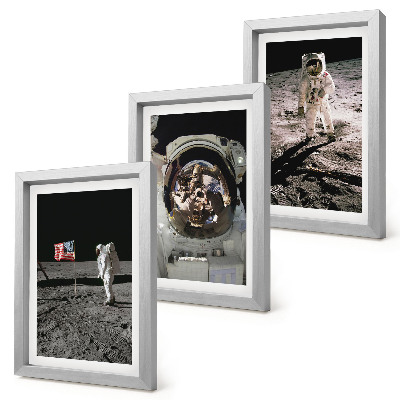 Conjunto de 3 quadros decorativos Fotos de astronautas pousando na Lua