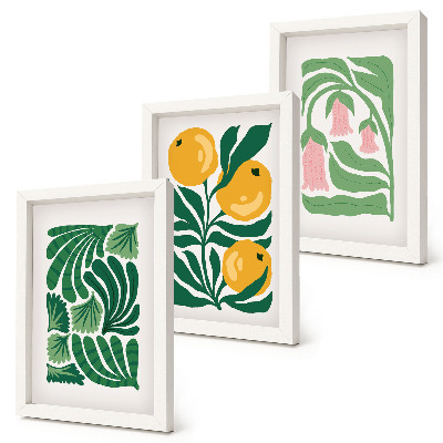 Conjunto de molduras com imagens Padrões minimalistas de plantas com frutos e folhas.