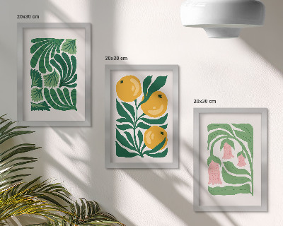 Conjunto de molduras com imagens Padrões minimalistas de plantas com frutos e folhas.