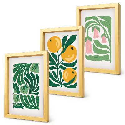 Conjunto de molduras com imagens Padrões minimalistas de plantas com frutos e folhas.