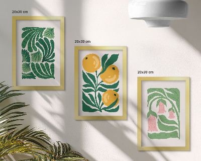 Conjunto de molduras com imagens Padrões minimalistas de plantas com frutos e folhas.