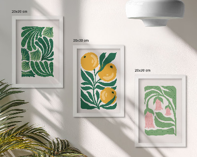 Conjunto de molduras com imagens Padrões minimalistas de plantas com frutos e folhas.