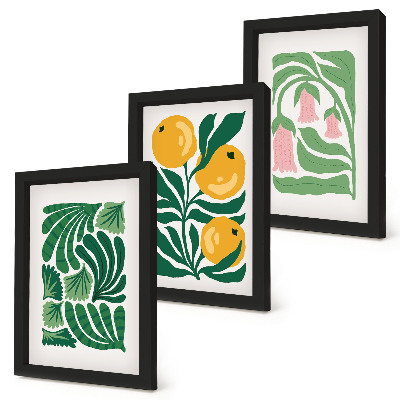 Conjunto de molduras com imagens Padrões minimalistas de plantas com frutos e folhas.