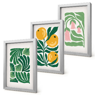 Conjunto de molduras com imagens Padrões minimalistas de plantas com frutos e folhas.