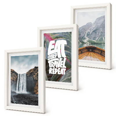 Conjunto de molduras com imagens Cachoeiras, montanhas, viagem de barco pela natureza e vegetação