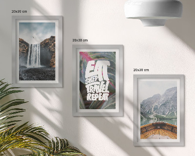Conjunto de molduras com imagens Cachoeiras, montanhas, viagem de barco pela natureza e vegetação