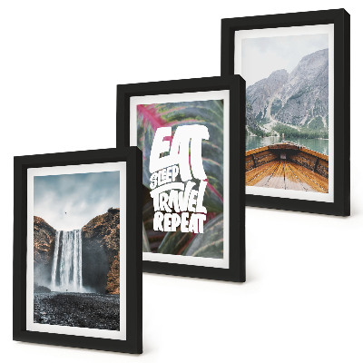 Conjunto de molduras com imagens Cachoeiras, montanhas, viagem de barco pela natureza e vegetação