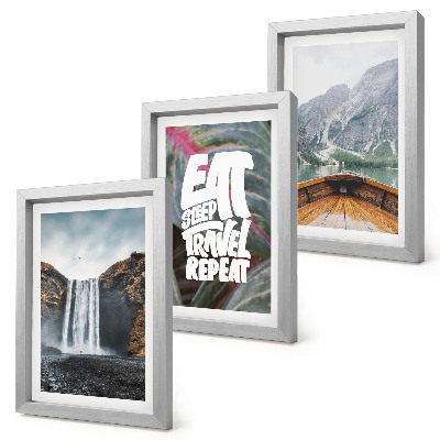 Conjunto de molduras com imagens Cachoeiras, montanhas, viagem de barco pela natureza e vegetação