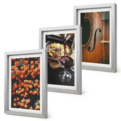 Conjunto de molduras com imagens Flores românticas vintage, vinho e violino.