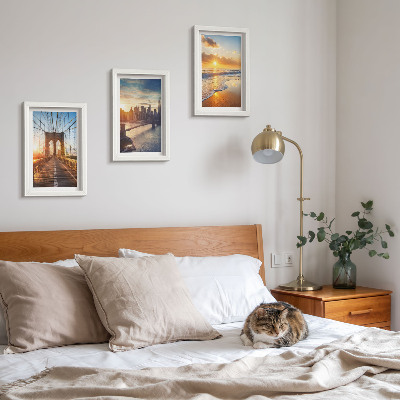 Conjunto de molduras com imagens Pontes e pores do sol na paisagem urbana