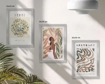 Conjunto de molduras com pôsteres minimalistas em tons pastel com estética boho
