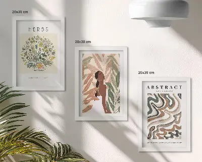 Conjunto de molduras com pôsteres minimalistas em tons pastel com estética boho